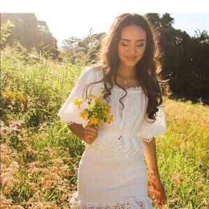 NWT Spell Daisy Chain Ruched Mini Dress White Boho Renaissance Coquette Cowgirl